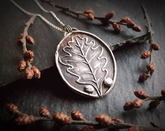 Eichenblatt, Herbst, Wald, Fee, Waldgrün l, Silver Clay, handgemachter Schmuck