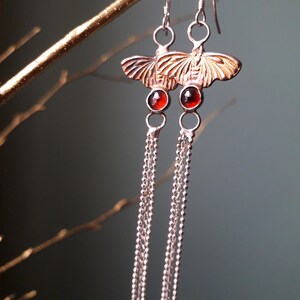 Fairy Moth Magic Garnet and Silver earrings, handmade earhangers image 2