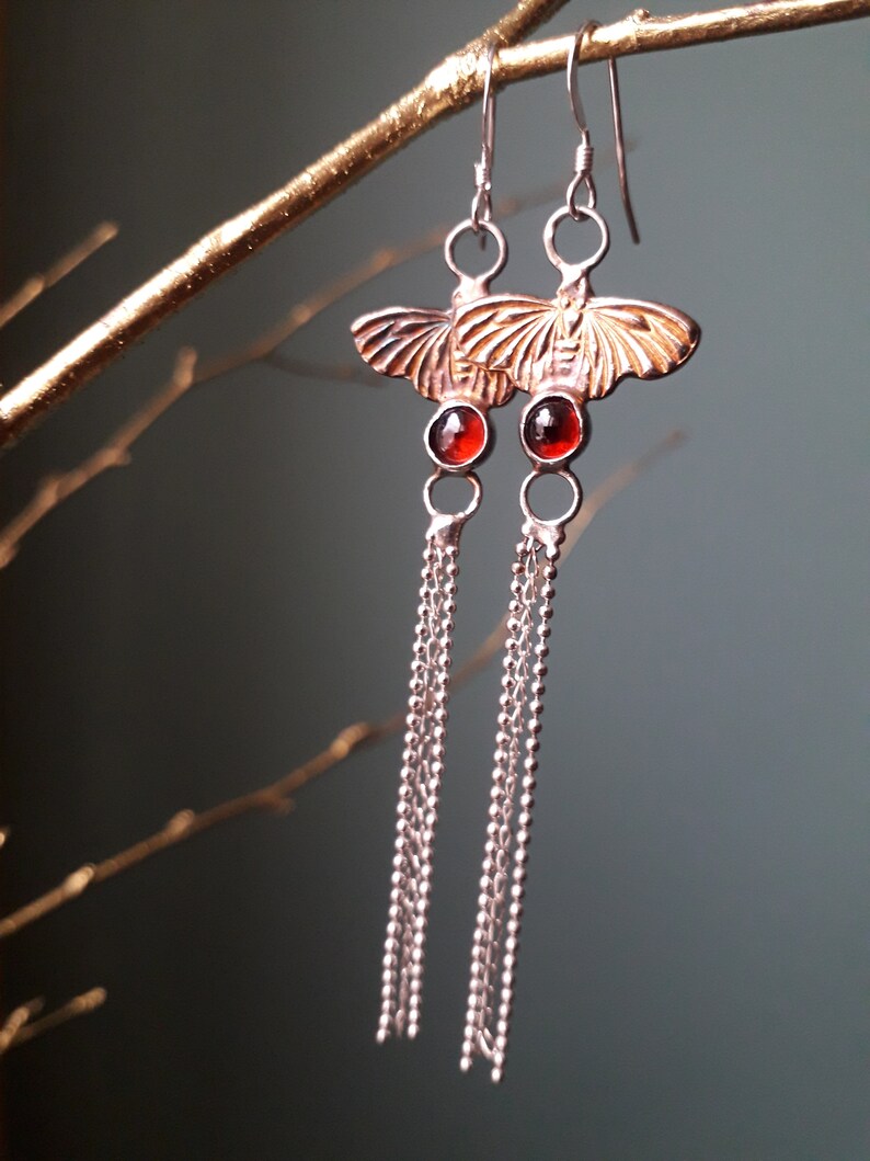 Fairy Moth Magic Garnet and Silver earrings, handmade earhangers image 2