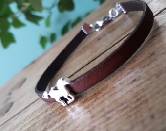 Horse leather bracelet - brown silver stainless steel