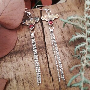 Fairy Moth Magic Garnet and Silver earrings, handmade earhangers image 4