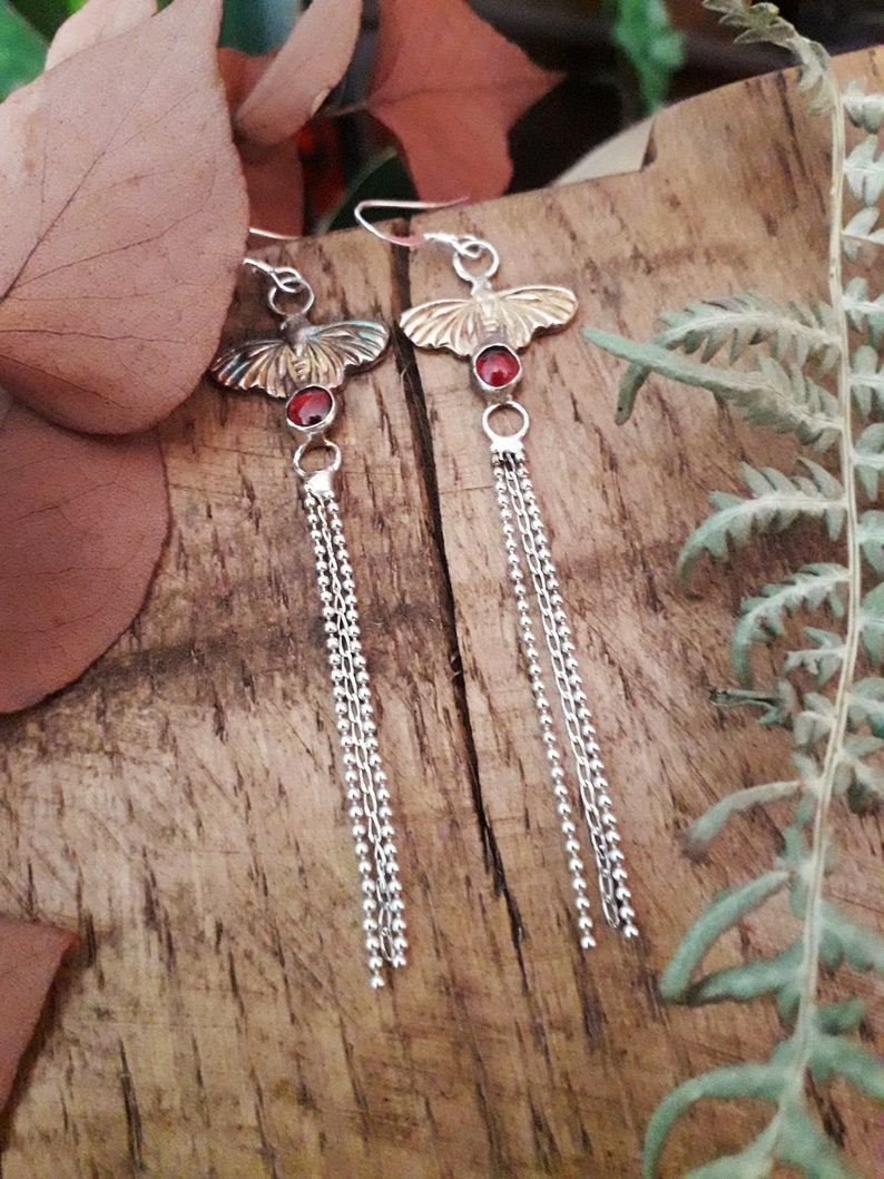 Fairy Moth Magic Garnet and Silver earrings, handmade earhangers image 4