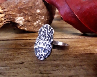 Mandala Raw Edge Silver Ring, UK size J