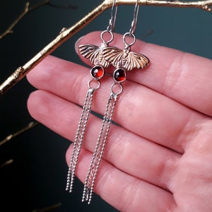 Fairy Moth Magic Garnet and Silver earrings, handmade earhangers image 3