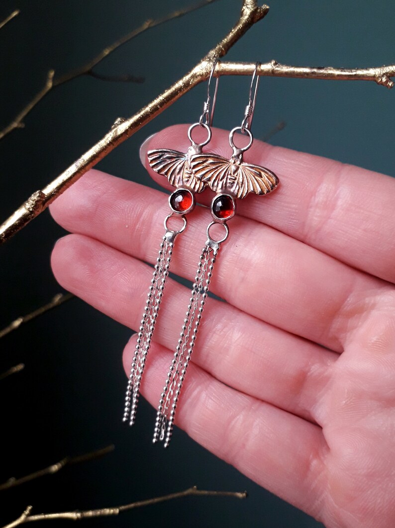 Fairy Moth Magic Garnet and Silver earrings, handmade earhangers image 3