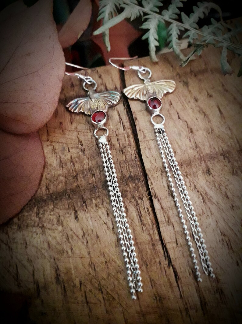 Fairy Moth Magic Garnet and Silver earrings, handmade earhangers image 10