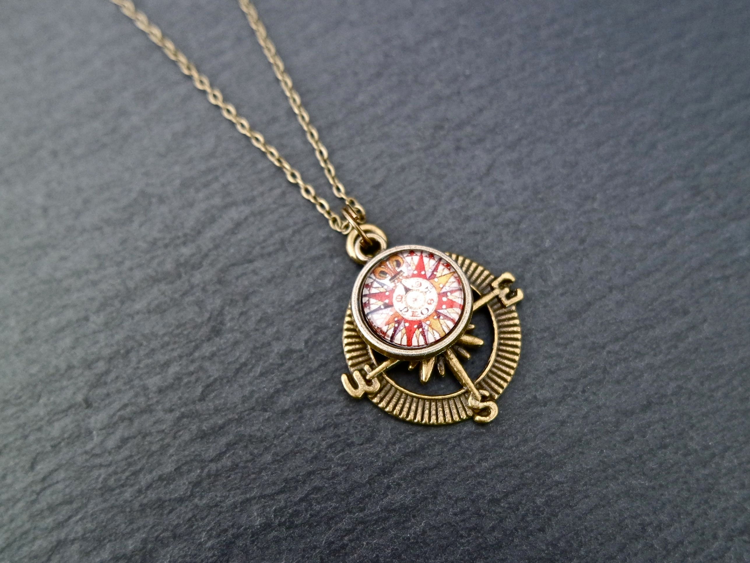 Antique Compass Rose Necklace vibrant colours Etsy