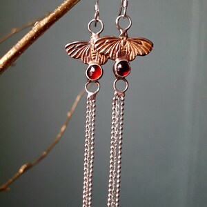 Fairy Moth Magic Garnet and Silver earrings, handmade earhangers image 6