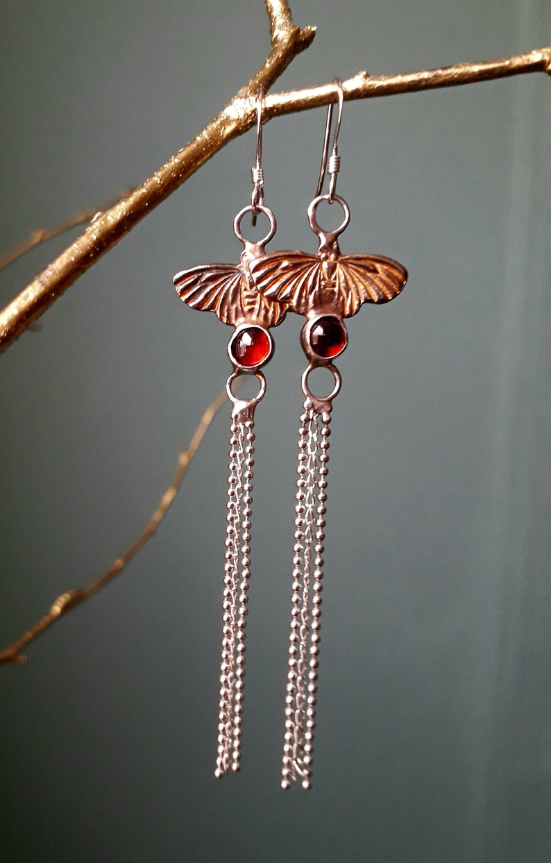 Fairy Moth Magic Garnet and Silver earrings, handmade earhangers image 6