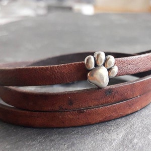 Leather wrap dog paw stainless steel