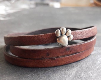 Leather wrap dog paw stainless steel