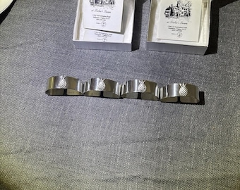 Set Of 4 Pewter Pineapple Napkin Rings Original Box Stamped 1997