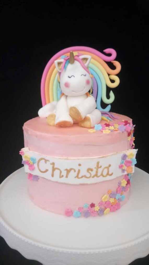 Unicorn Round Comestibles Gateau D Anniversaire Topper Decoration Personnalise Maison Cuisine Arts De La Table