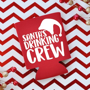 Santa&#39;s Drinking Crew / Funny Christmas Can Cooler / Beer Holder / Party Favor / Christmas Gift / Stocking Stuffer / White Elephant Gift