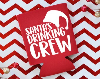 Santa's Drinking Crew / Funny Christmas Can Cooler / Beer Holder / Party Favor / Christmas Gift / Stocking Stuffer / White Elephant Gift