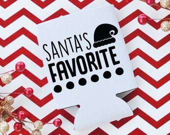 Santa's Favorite / Funny Christmas Can Cooler / Beer Holder / Party Favor / Christmas Gift / Stocking Stuffer / White Elephant Gift