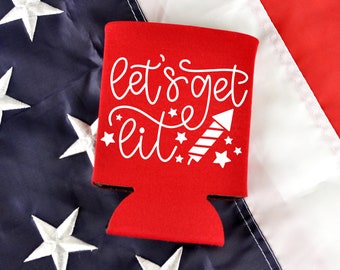 Let's Get Lit - Can Cooler / Beer Holder / Birthday Gift / July 4th / Independence Day