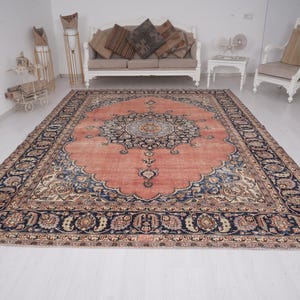 Antique Oversize Vintage Rug 8x11, Large Oushak Wool Carpet, Handmade Large Turkish Area Rug, Natural Muted Tones, Rustic Boho,1720