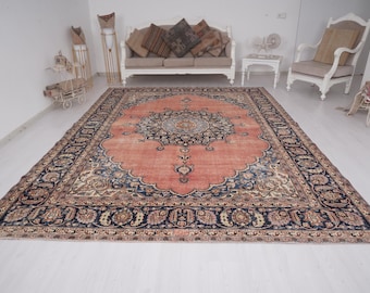 Antique Oversize Vintage Rug 8x11, Large Oushak Wool Carpet, Handmade Large Turkish Area Rug, Natural Muted Tones, Rustic Boho,1720