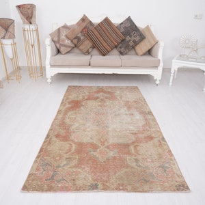 4x7 Rug, Turkish Oushak Rug, Neutral Vintage Rug, Wool Rug, Turkish Rug 4x7, Vintage Area Rug, Handmade Wool Rug, Faded Rug, Muted Rug, 186