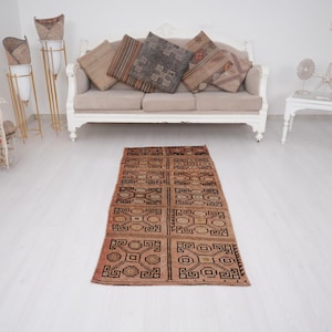 Oushak Turkish Runner Rug 2x6: Vintage Wool Anatolian Rug