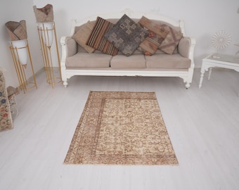 3x4 Anatolian Rug, Turkish Small Rug, Vintage Small Rug, 3x4 Door Mat Rug, Oushak Mini Rug, Oushak Small Rug, 3x4 Natural Rug, Wool Rug,535