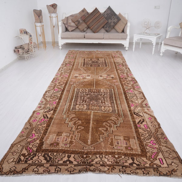 Oushak loper, vintage loper, Turks loper, tapijt 5 x 13, neutraal Turks tapijt, antieke loper, vervaagde loper, vintage tapijt 5 x 13.446