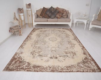 6x9 Rug, Faded Rug, Natural Rug, Turkish Rug, Vintage Rug, Oushak Rug 6x9, Home Decor Rug, Turkey Carpet, Muted Rug, Living Room Rug 6x9,576