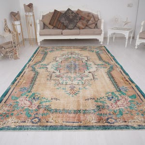 6x10 Area Rug, Neutral Vintage Rug, Muted Oushak Rug, Large Turkish Rug 6x10, Antique Rug,Oversize Oushak Rug,Natural Rug,Handmade Rug,559