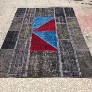 4.8x6.5 TURKISH RUG, Patchwork Rug, Oushak Rug, Vintage Rug, Floor, Aztec, Rustic, Wool, Bohemian, Bedroom, kitchen, livingroom, area, F102