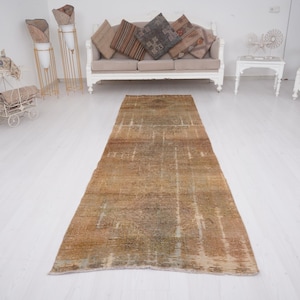3x10 Vintage runner, Turkish runner rug, Turkish rug 3x10, Oushak rug runner, Hallway rug, Handmade rug, 3x10 Rug, faded rug runner, 782