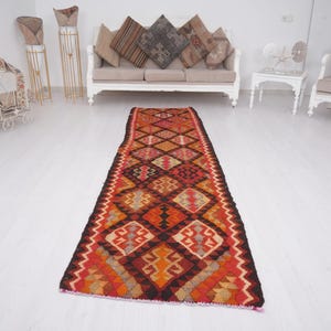 3 x 10 loper, Oushak-tapijt, Turkse loper 3 x 10, vintage tapijt, Herki loper, 3 x 10 handgemaakte loper, Turks loper tapijt, wollen tapijt, loper loper, 442