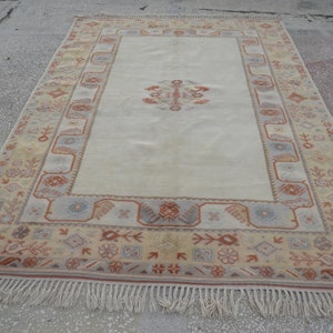 Turkish rug, Area Rug, Vintage rug,carpet rug, etsy rug, cream rug, Decorative rug, Oushak Rug, Anatolian rug, Boho Rug, 6&#39;9 x 9&#39;6 ft IM1025