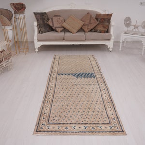 3x8 Runner, Vintage Runner, 3x8 Turkish Rug, Muted Oushak Runner, Neutral Vintage Rug, Faded Runner,3x8 Rug,Turkey Carpet,Antique Runner,298