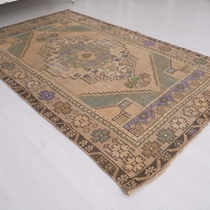 5x7 rug, faded turkish rug, anatolian area rug, 5x7 muted rug, vintage rug 5x7, antique oushak rug,neutral rug,handknotted rug,wool rug,147 image 3