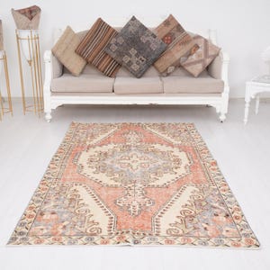 4x7 Rug, Turkish Oushak Rug, Neutral Vintage Rug, Wool Rug, Turkish Rug 4x7, Vintage Area Rug, Handmade Wool Rug, Faded Rug, Muted Rug, 638