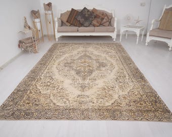 faded turkish rug, vintage rug 7x10, antique rug, oushak rug 7x10, unique rug, area rug 7x10, decorative rug, natural rug, handmade rug,574