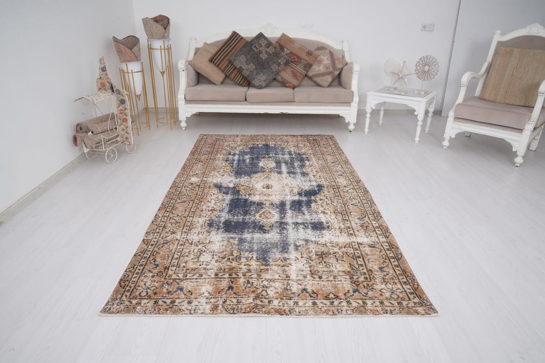 4x8 Rug, Oushak Rug, Neutral Wool Rug, Turkish Rug 4x8, Vintage Area ...