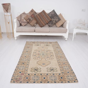 4x6, Rug, Vintage Rug, 4x6 Turkish Area Rug, 4x6 Area Rug, Handmade Rug, Faded Antique, Muted, 4x6 Boho Decor Rug, Oushak Rug, 4x6 Wool, 219