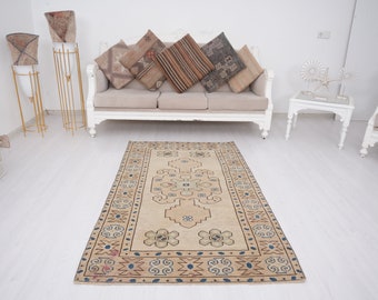 4x6, Rug, Vintage Rug, 4x6 Turkish Area Rug, 4x6 Area Rug, Handmade Rug, Faded Antique, Muted, 4x6 Boho Decor Rug, Oushak Rug, 4x6 Wool, 219