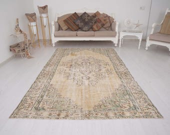 6x9 Rug, Neutral Rug, Turkish Vintage Rug, Oushak Rug 6x9, Handmade Rug, Faded Decor Rug, Area Rug 6x9, Muted Rug, Antique Rug, Wool Rug,326