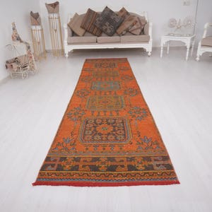3x3 Teppich Läufer,Oushak Teppichläufer,Türkischer Teppichläufer,Vintage Teppich 90x300,Geprägter Teppich,Woll Teppich,391