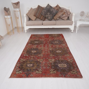 4x7 Rug, Oushak Rug, Turkish Vintage Rug, Faded Rug, Neutral Rug,Muted Oushak Rug,Area Rug 4x7,Handmade Wool Rug,Turkey Rug,Turkish Rug,1343