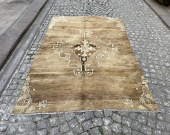 5x8 Turkish Rug, Vintage Rug, Handmade Rug, Area Rug 5x8, Office Rug, Oushak Rug, Dining room Rug, Livingroom Rug, Faded Muted Rug, 1007