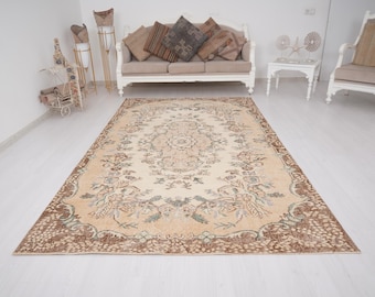 6x9 Vintage Rug, Turkish Rug, Oushak Rug 6x9, Floor Area Rug, Faded Rug, Antique Rug, Wool Rug, Large Vintage Rug, Living Room Rug, 145
