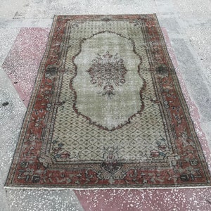 Floral Oushak Rug , Turkish Rug , Vintage Area Rug , Wool Rug , 3.7 x 6.4 feet , Bohemian Floor Rug , Livingroom Rug , Entry Rug , DK772