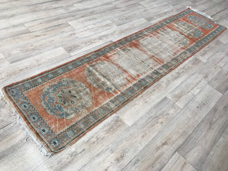 Turkish runner rug neutral runner rug TURKISH VINTAGE RUG efk75 Runner rug 2.4x10.8 feet Kitchen runner rug faded runner rug