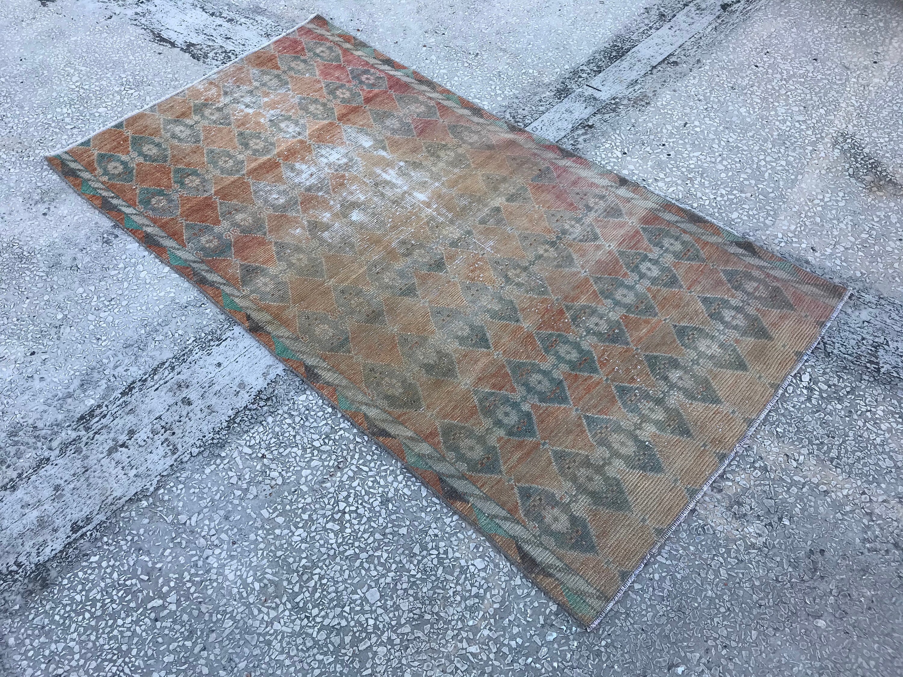 3x6 VINTAGE RUG, 3.2x6.1, Turkish Oushak Wool Rug, Oriental