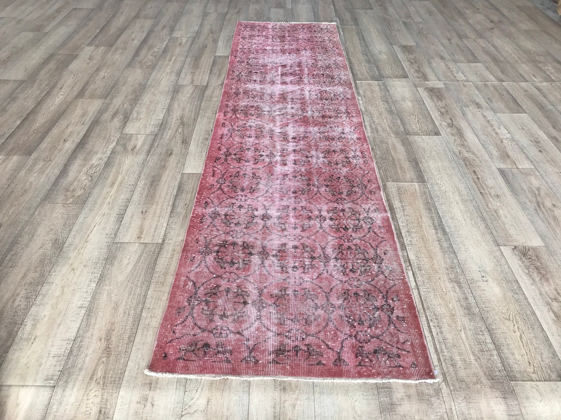 Pink Wool Handmade Rug Runner 3x10 Vintage Turkish Rug Runner Etsy