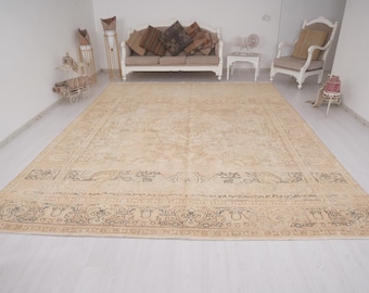 10x13 Rug, Turkish Vintage Rug, Oushak Rug 10x13, Handmade Rug, Oversize Vintage Rug, Anatolian large Rug, Antique Rug, Large Area Rug,1710